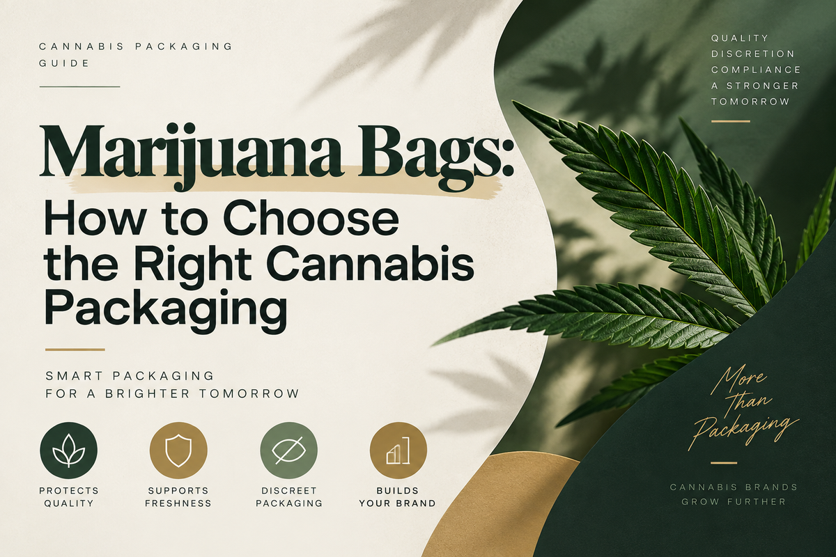 Marijuana Bags for cannabis packaging, showing a modern guide to choosing professional, discreet, and quality packaging for cannabis brands.