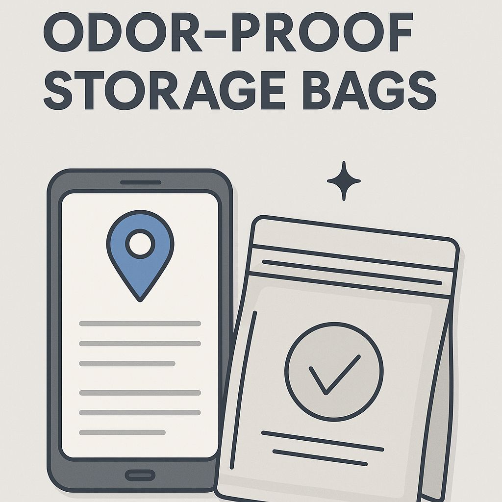 Illustration of odor proof storage bags with mobile location concept