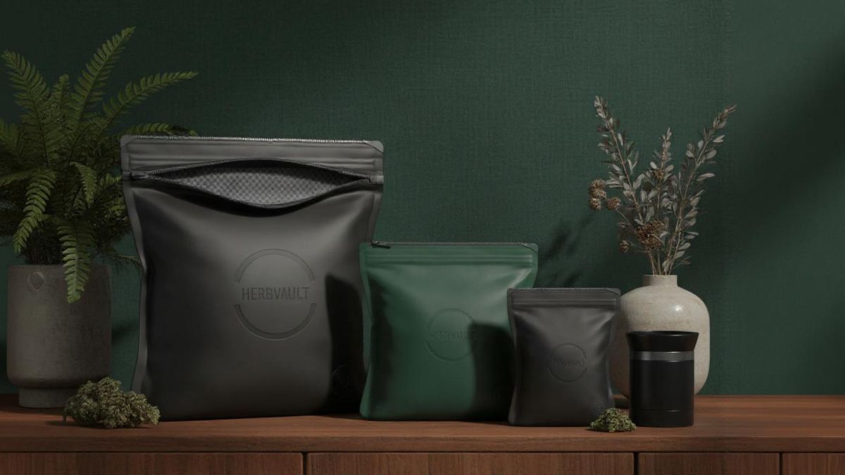 Black smell proof bag for discreet storage of cannabis and personal items