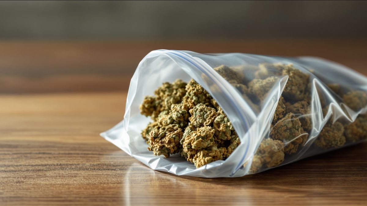 Half a Zip Weed stored in a smell-proof bag for freshness and potency
