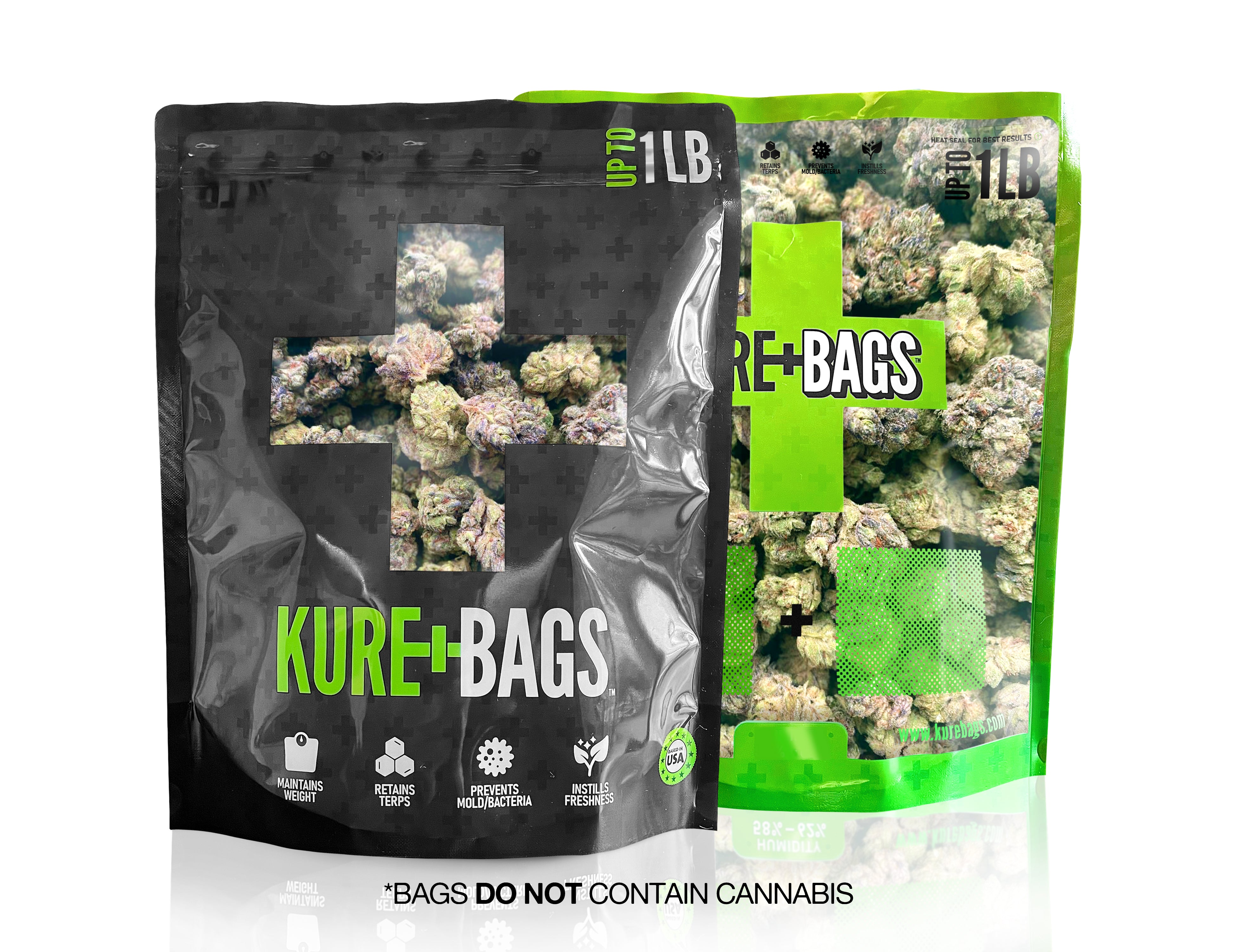 1 POUND KURE BAGS - BLACK/OPAQUE - FRONT & BACK WINDOW - CASE (10) - FREE SHIPPING