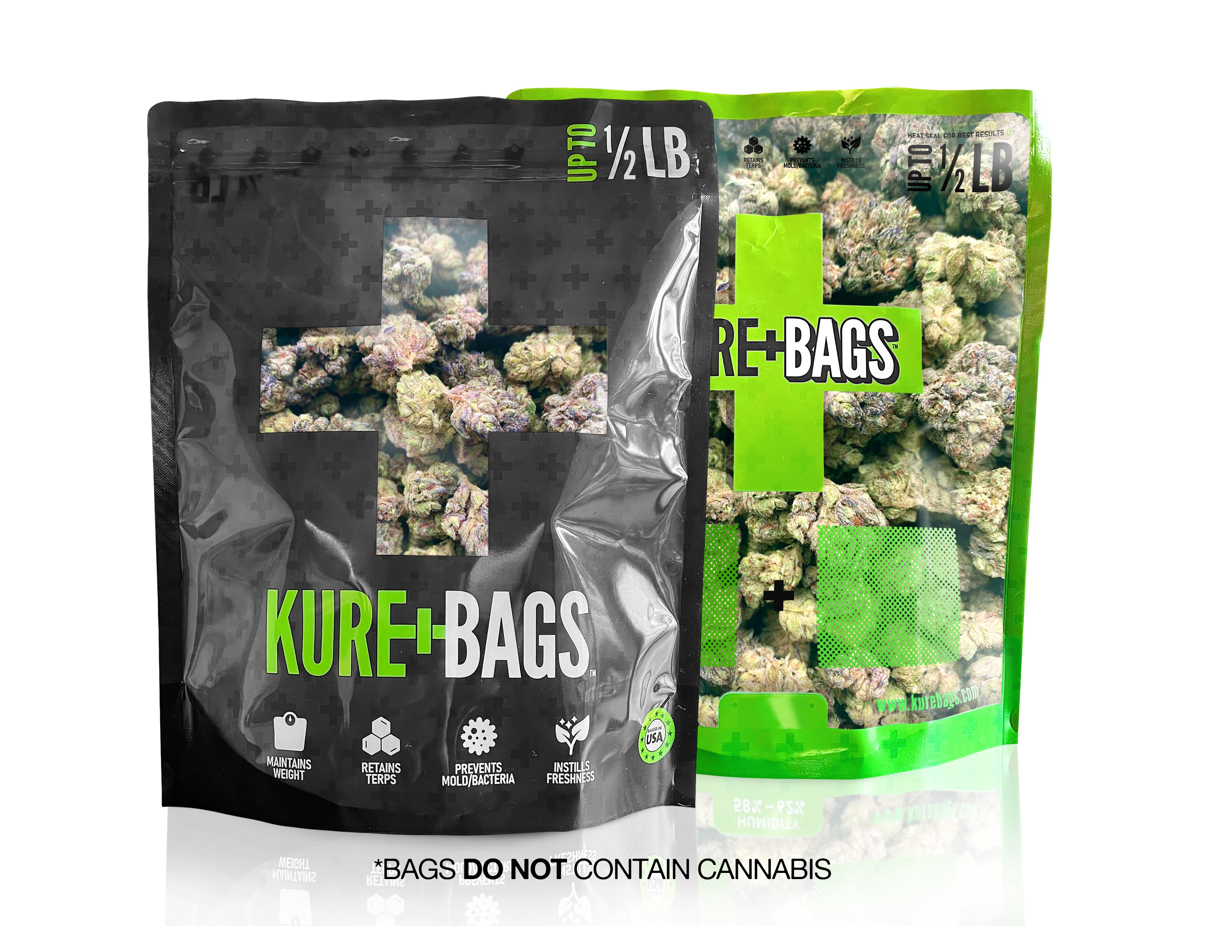 1/2LB KURE BAGS - BLACK/OPAQUE - FRONT & BACK WINDOW - CASE (10) - FREE SHIPPING