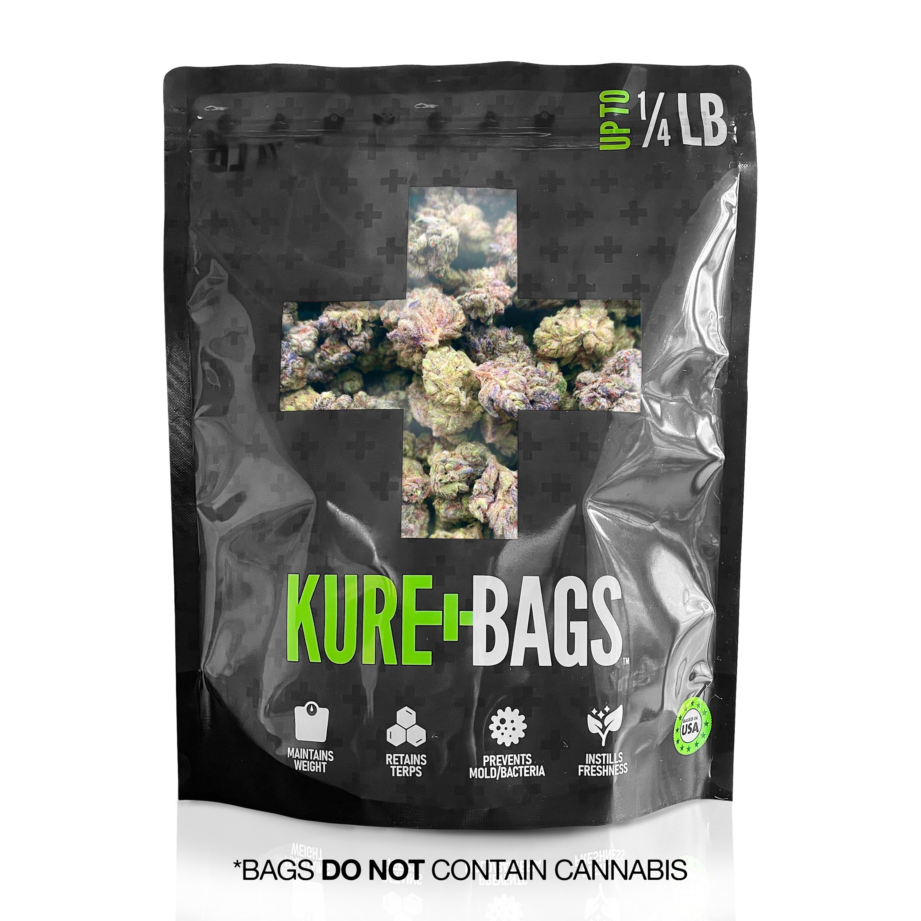 1/4LB KURE BAGS - BLACK/OPAQUE - FRONT & BACK WINDOW - CASE (10) - FREE SHIPPING