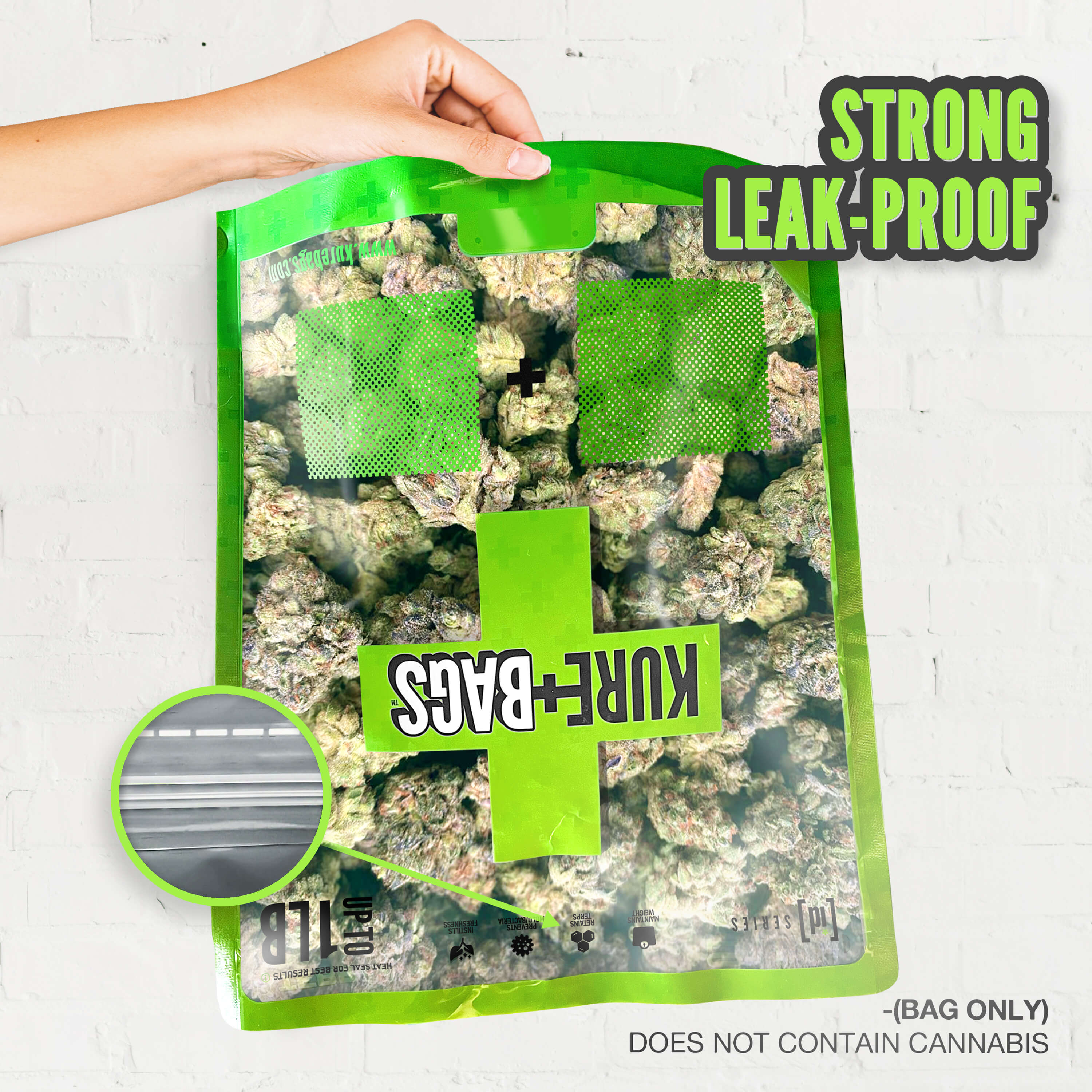 custom bags with extra strength seal, reinforced zipper, large top tab, and strong leak-proof design for freshness