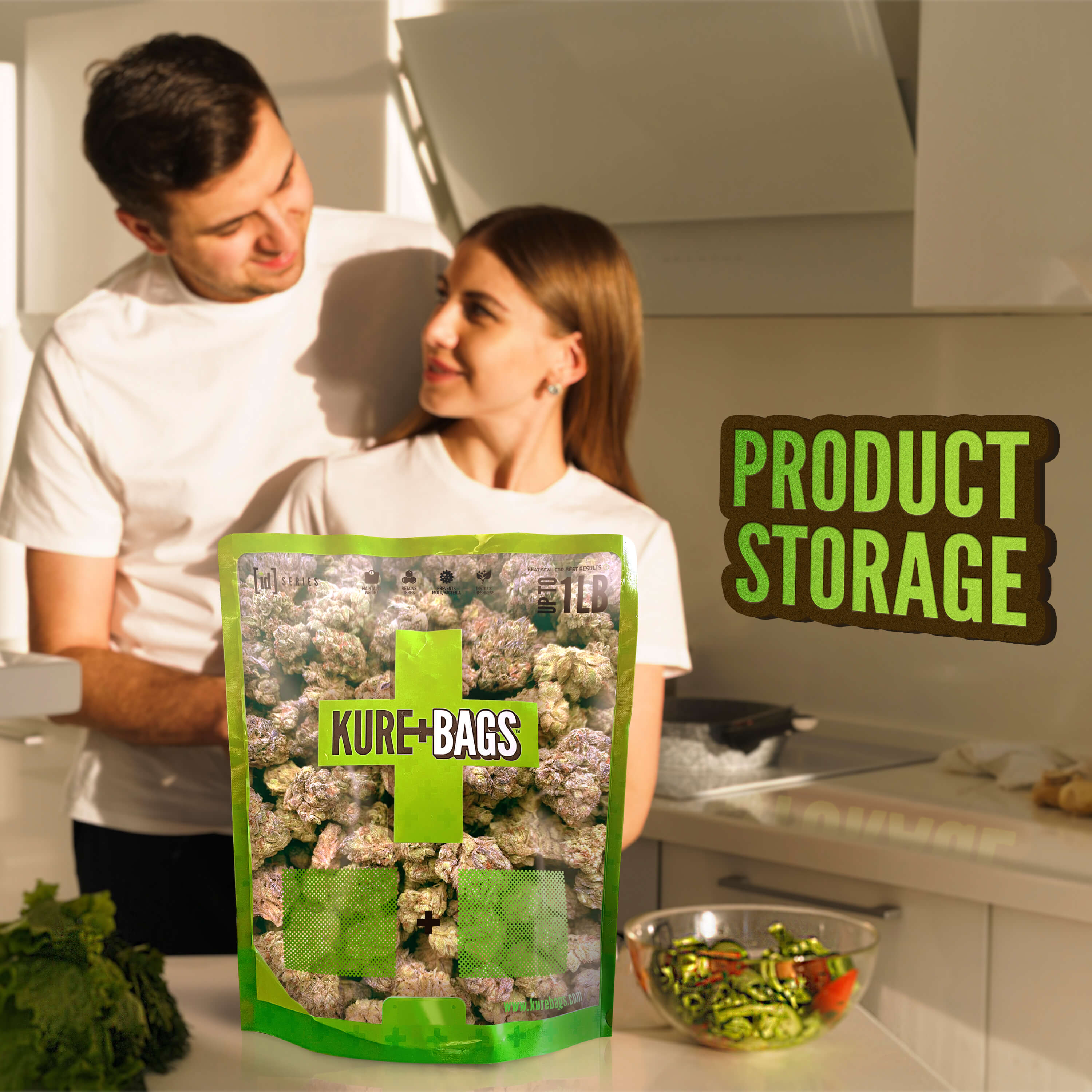 Kure custom bags for product storage, providing peace of mind with freshness, quality, and protection of weight and essence.