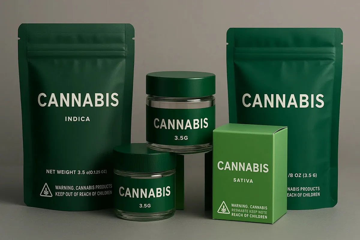 Black FLAVRSAVR smell-proof cannabis packaging bags with microclimate technology, premium dispensary storage solution.