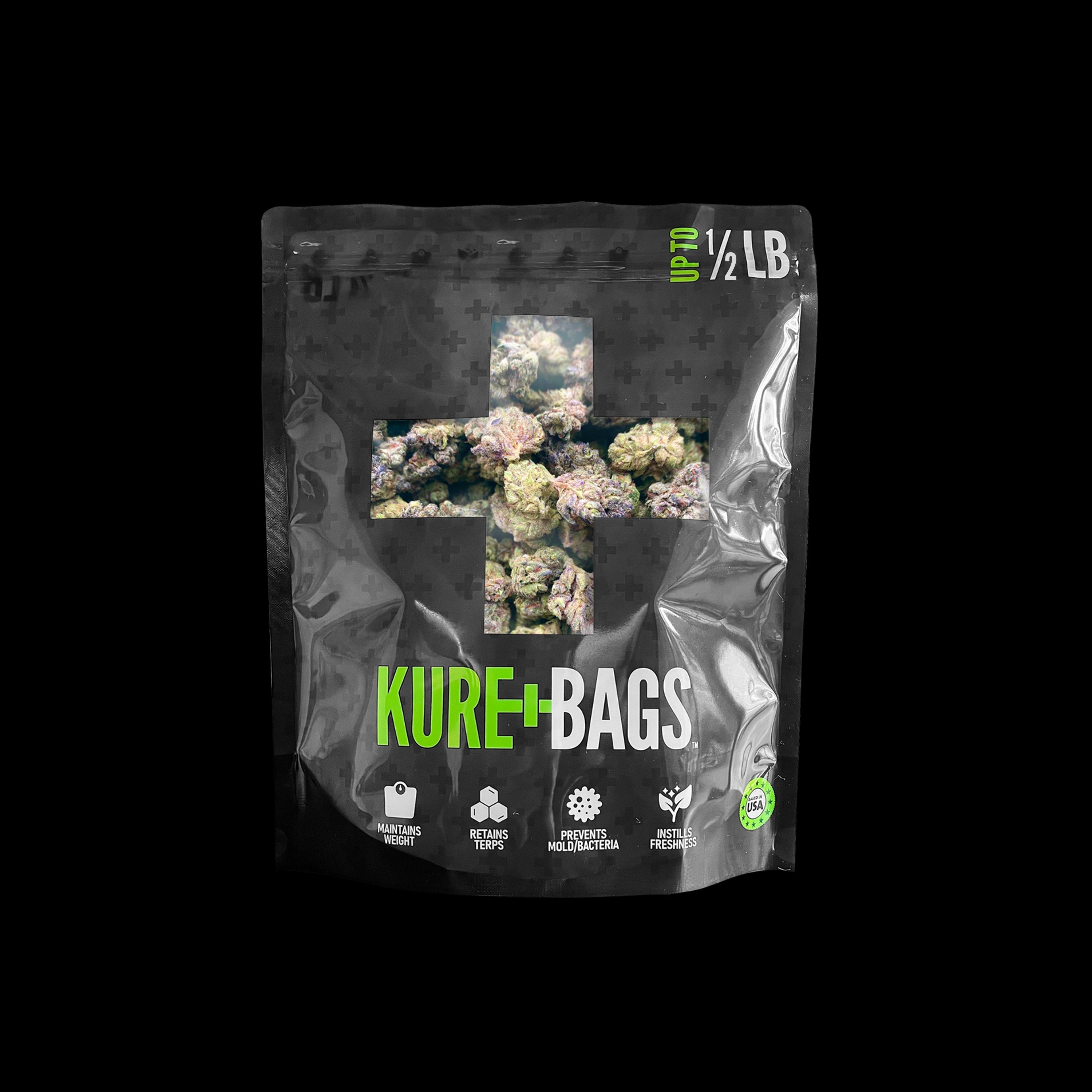 WHOLESALE – 1/2LB SMELL PROOF WEED BAGS – KURE BAGS BLACK/OPAQUE – FREE SHIPPING