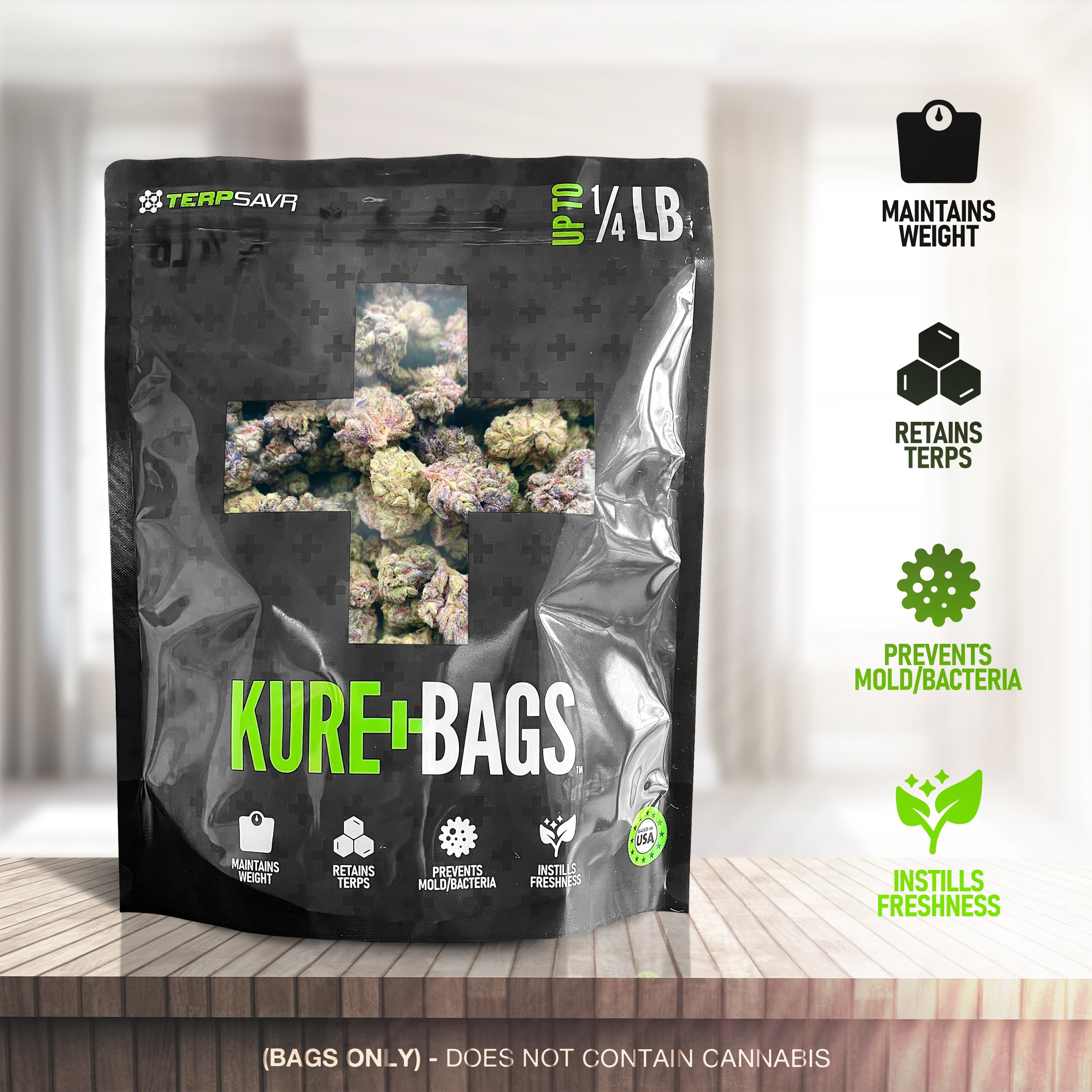 1/4LB KURE BAGS - BLACK/OPAQUE - FRONT & BACK WINDOW - CASE (50) - FREE SHIPPING