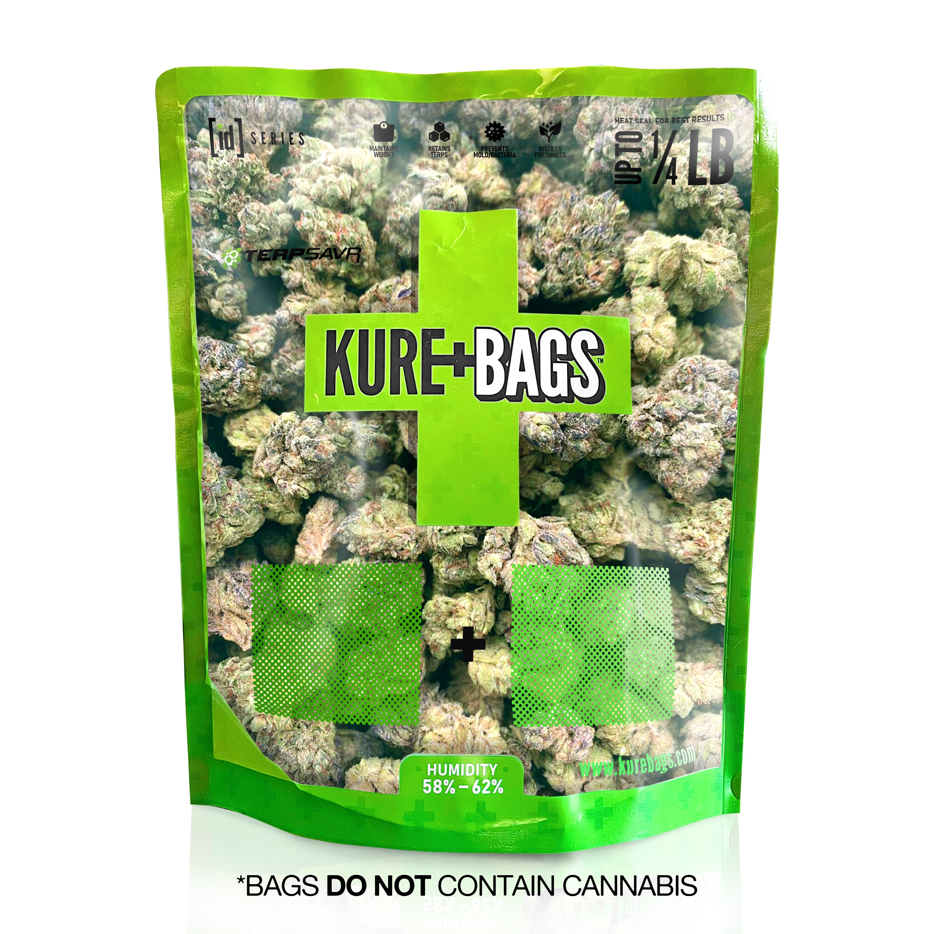 1/4lb KURE BAGS - Black/Opaque - Front & Back Window - Case