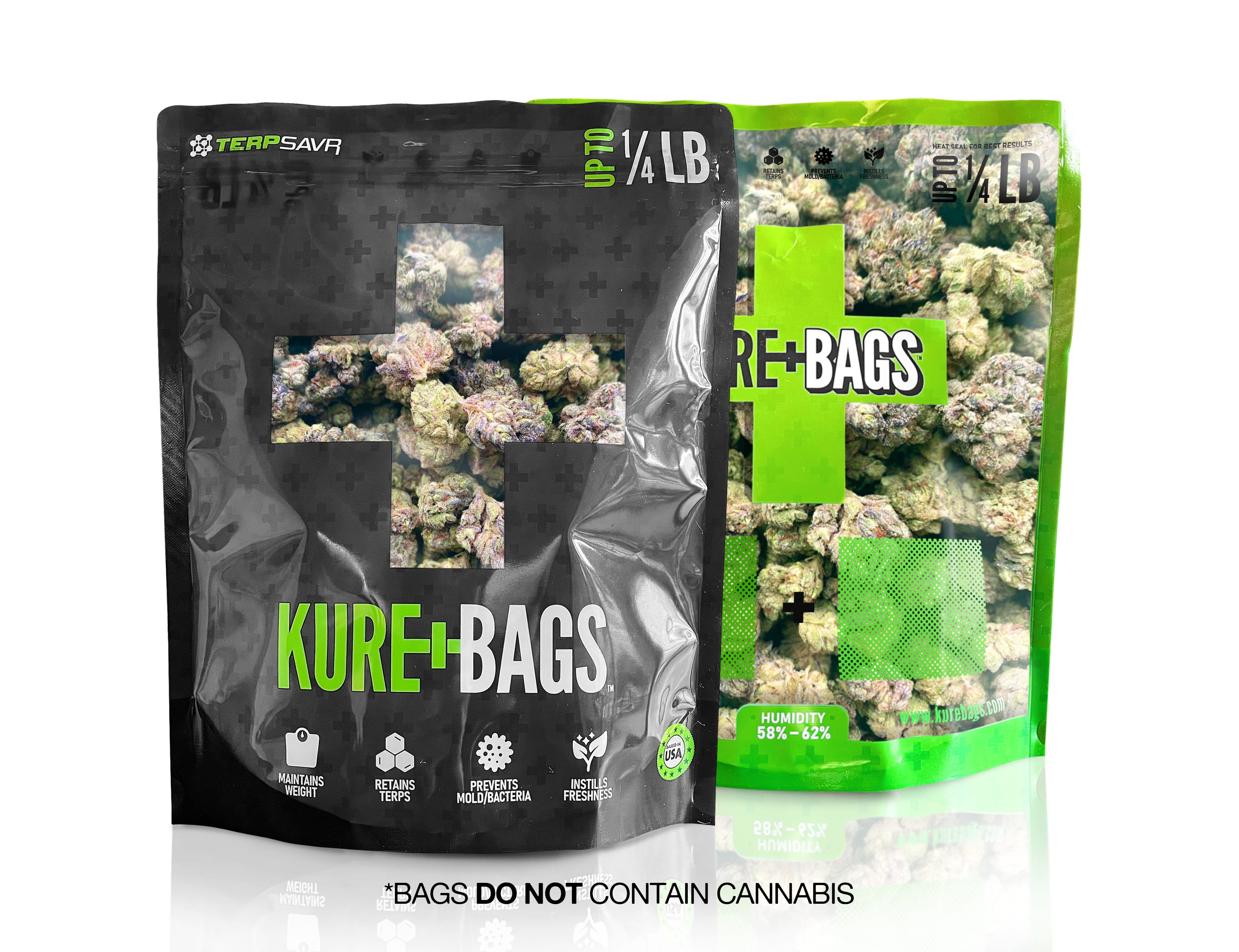 1/4lb KURE BAGS - Black/Opaque - Front & Back Window - Case