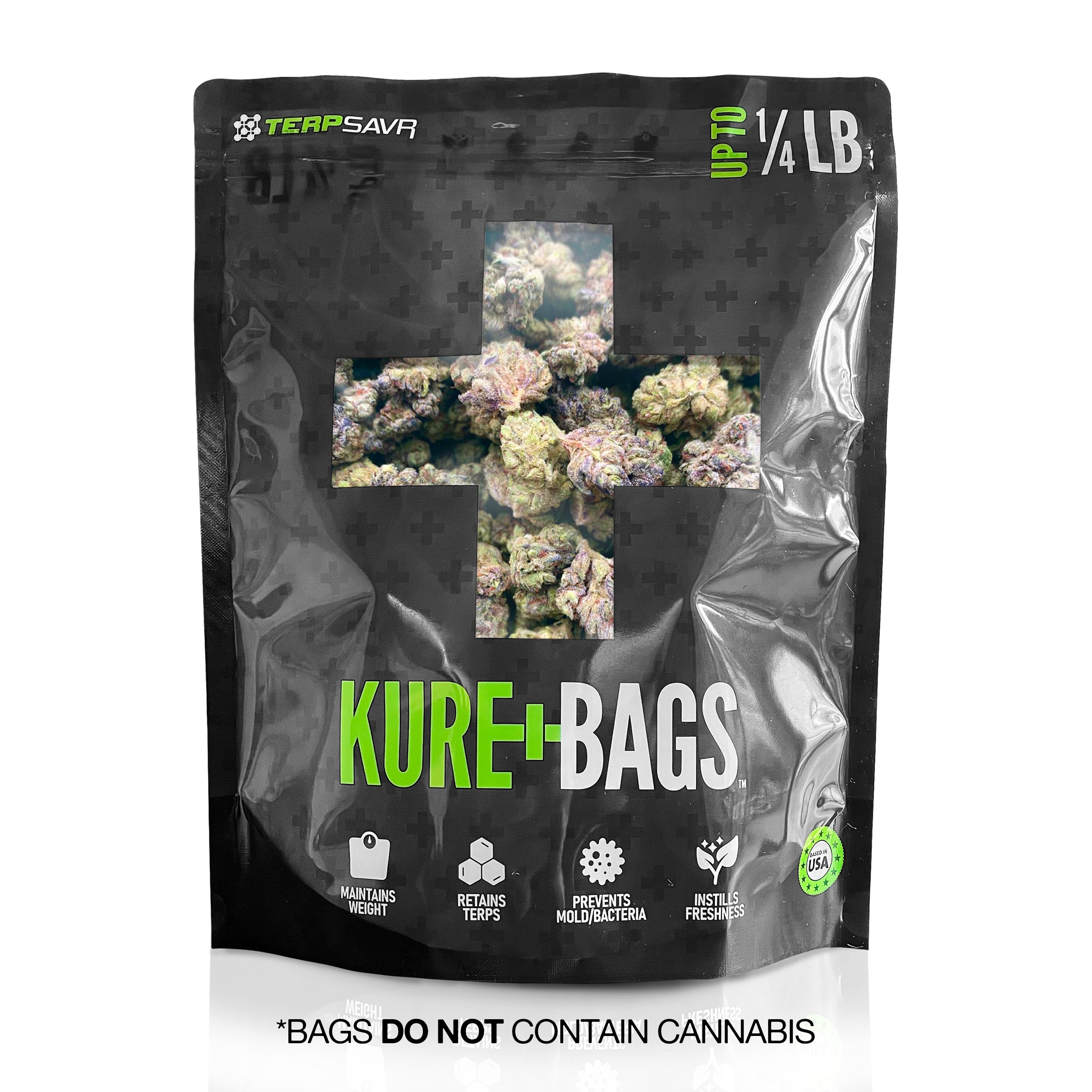 1/4lb KURE BAGS - Black/Opaque - Front & Back Window - Case