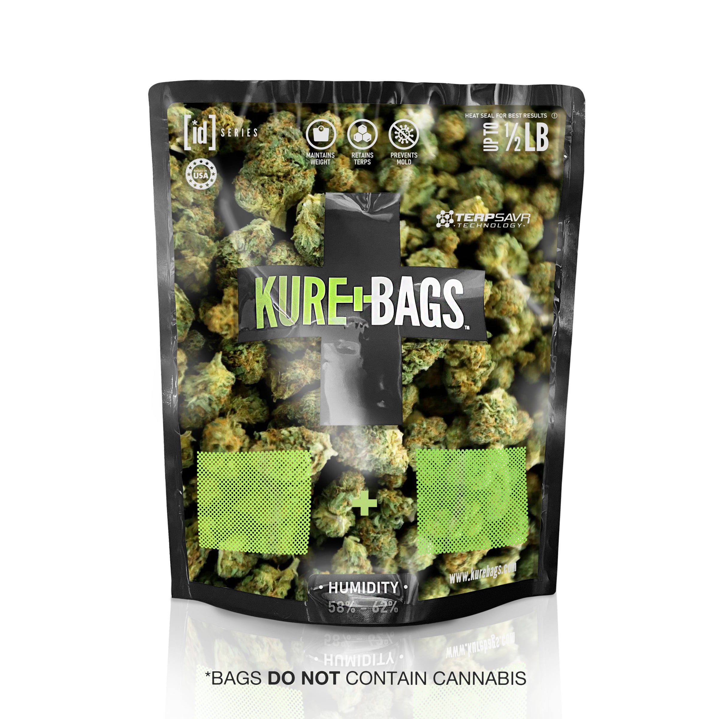 1/2lb KURE BAGS - Black/Opaque - Front & Back Window - Case