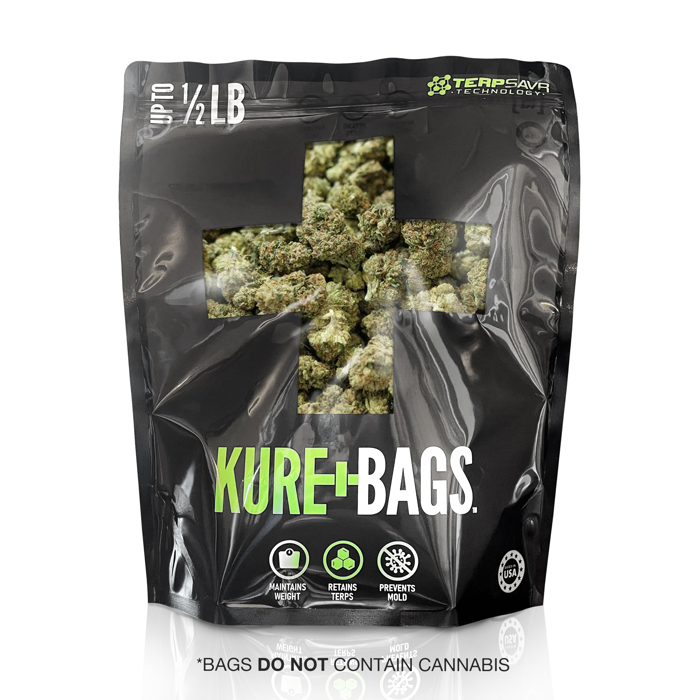 1/2lb KURE BAGS - Black/Opaque - Front & Back Window - Case