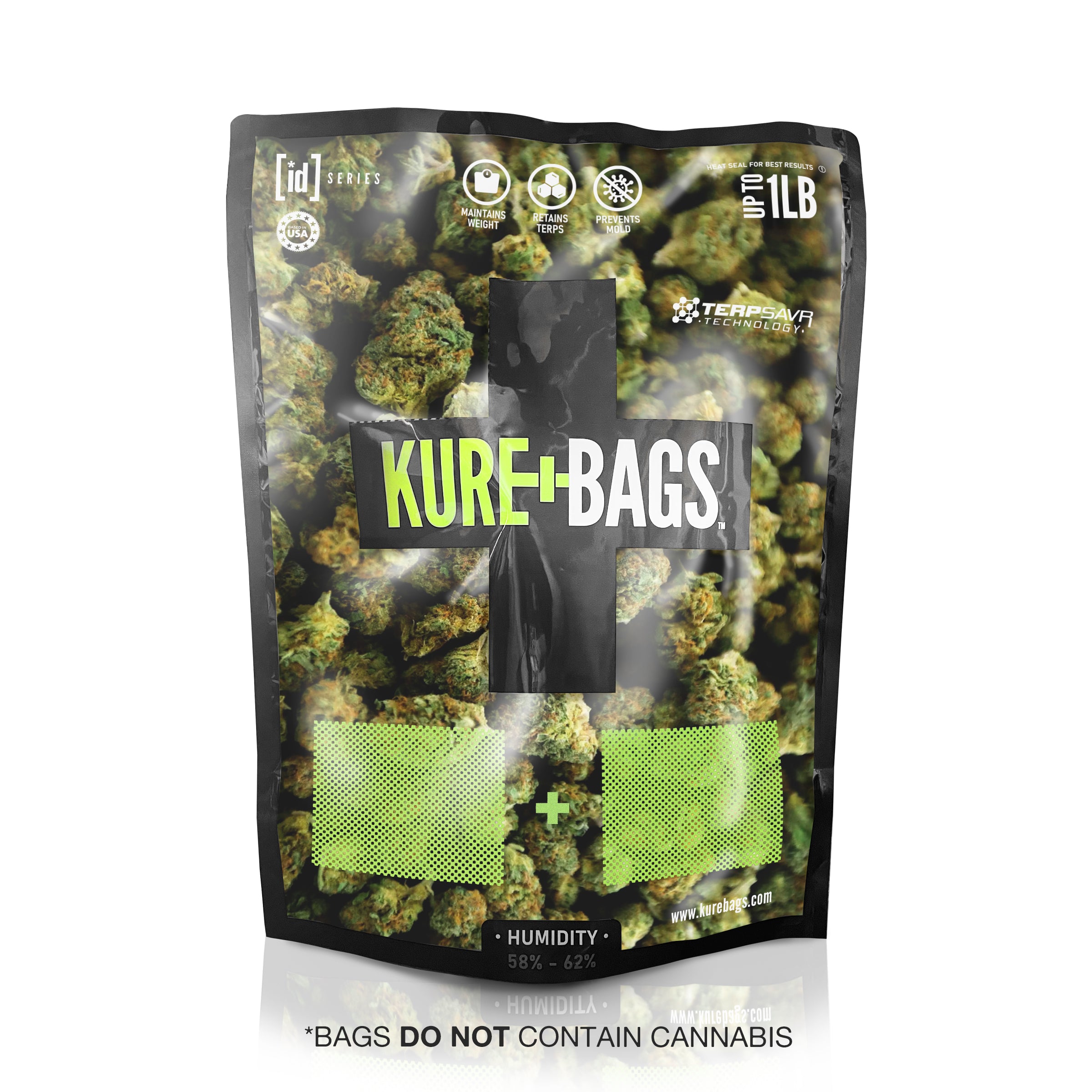 1 POUND KURE BAGS - BLACK/OPAQUE - FRONT & BACK WINDOW - CASE