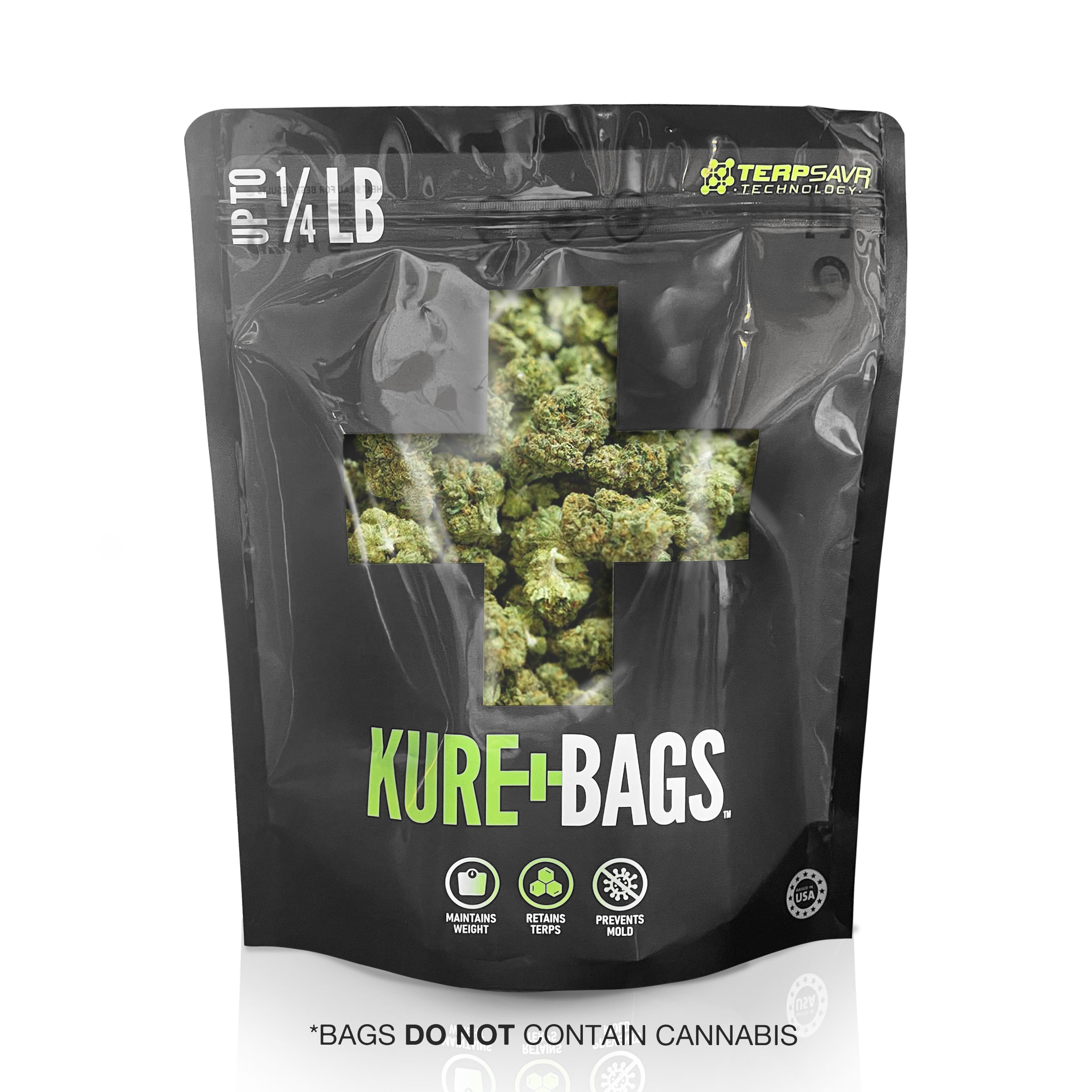 1/4lb KURE BAGS - Black/Opaque - Front & Back Window - Case