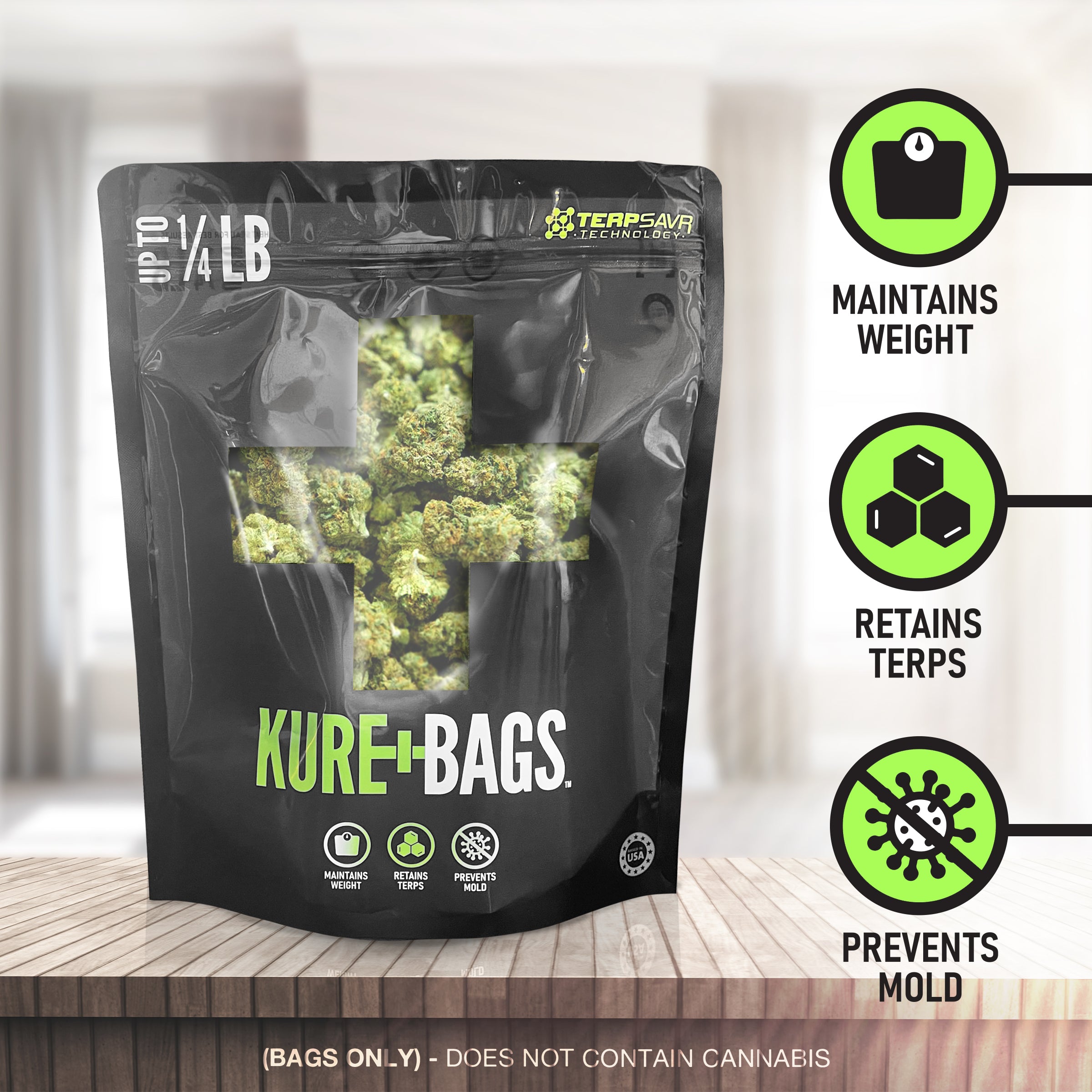 1/4LB KURE BAGS - BLACK/OPAQUE - FRONT & BACK WINDOW - CASE (50) - FREE SHIPPING