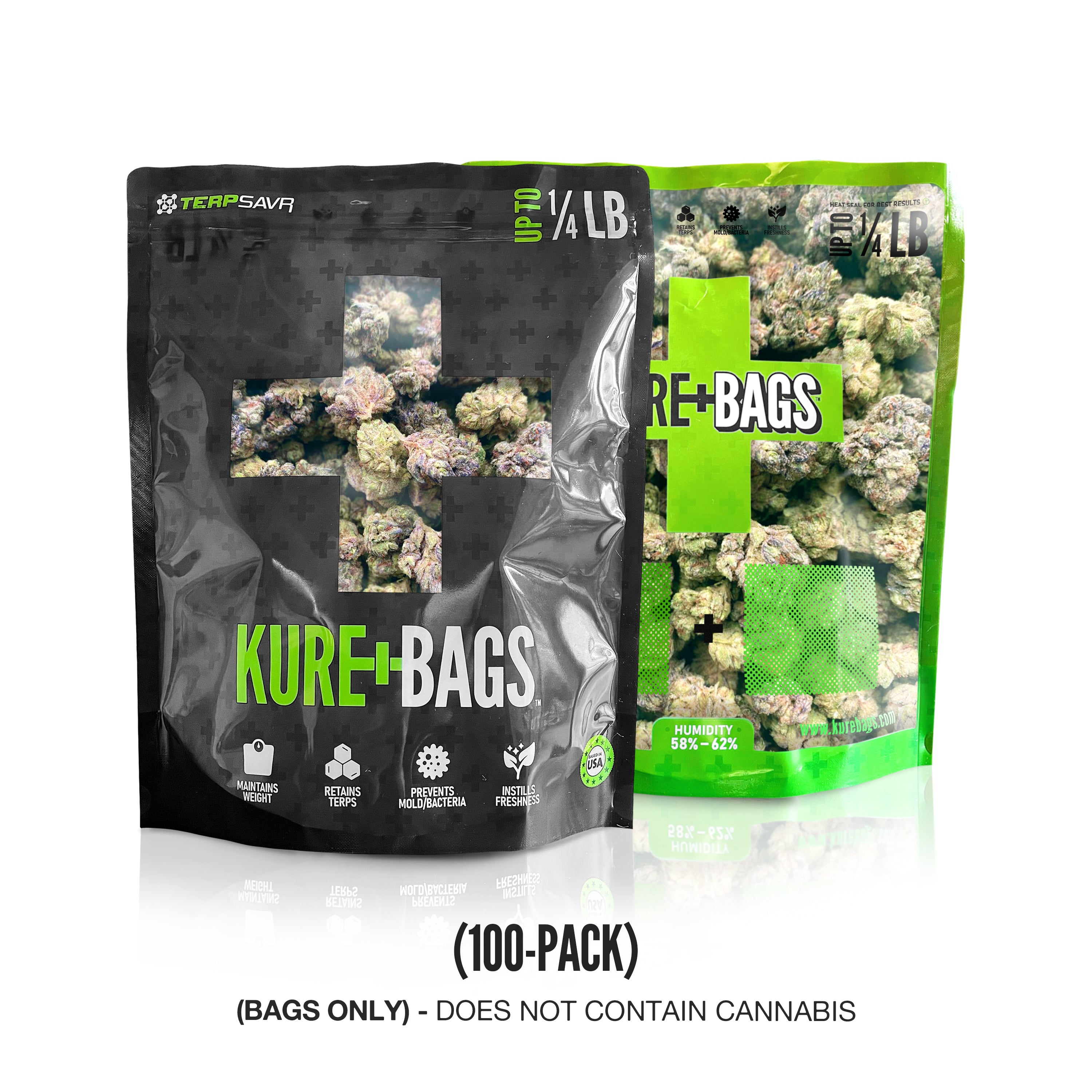 1/4LB KURE BAGS - BLACK/OPAQUE - FRONT & BACK WINDOW - CASE (100) - FREE SHIPPING