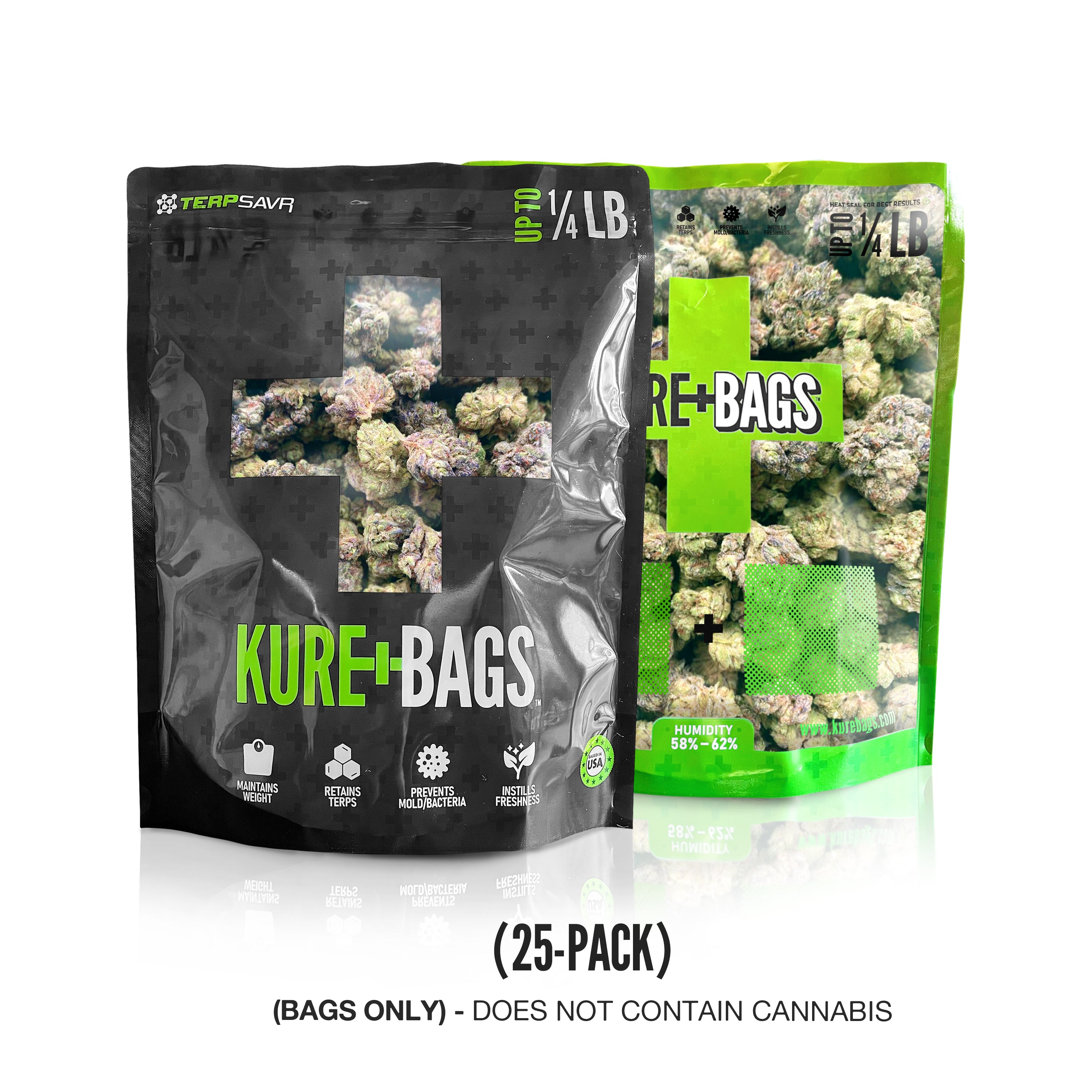 1/4LB KURE BAGS - BLACK/OPAQUE - FRONT & BACK WINDOW - CASE (25) - FREE SHIPPING