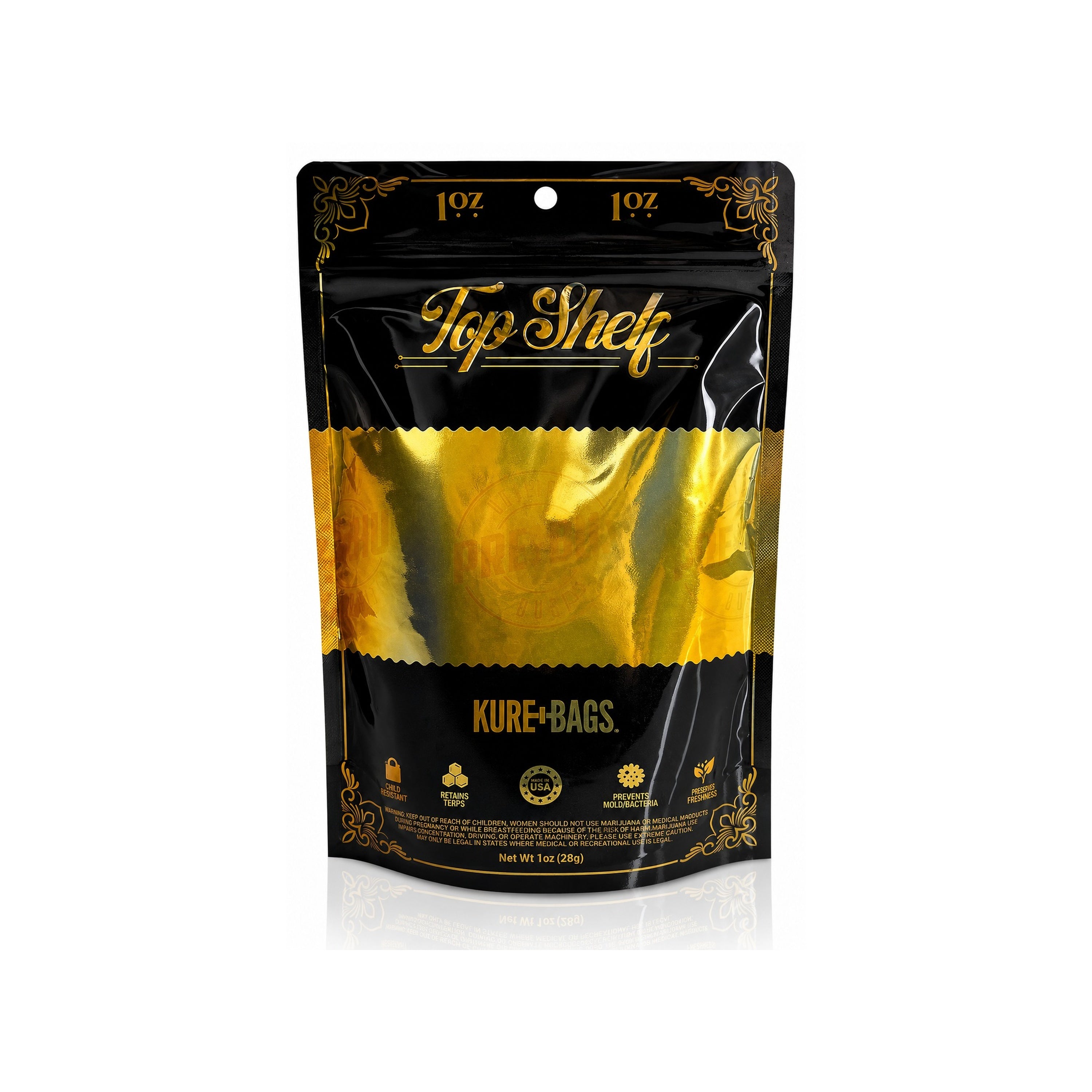 1OZ PREMIUM FLOWER WEED BAGS – TOP SHELF SERIES - CASE OF 100 | FREE SHIPPING
