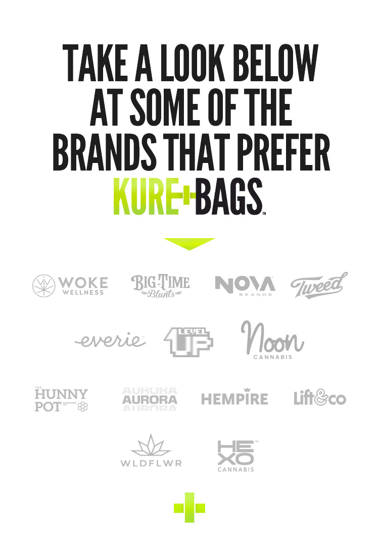 Mobile view of featured brands that prefer Kure Bags – various cannabis brand logos